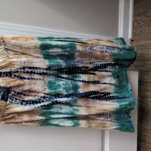 NWOT Roaman's brand Tie Dye A-Line Skirt, Tan, Cream, Teal & Navy Blue. Sz 5X